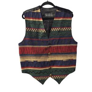 Vintage Nickelodeon Tapestry Vest Mens Large Geometric Southwestern Multi Color